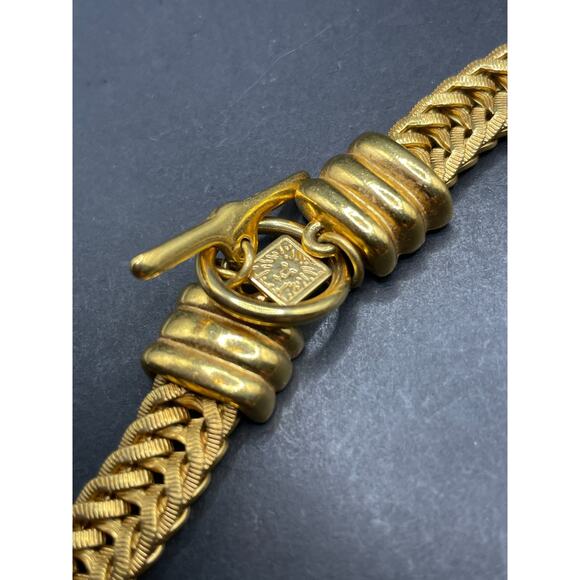 Vintage Anne Klein Solid Gold Tone Flat Chain Link Statement Necklace 17" - Picture 7 of 9